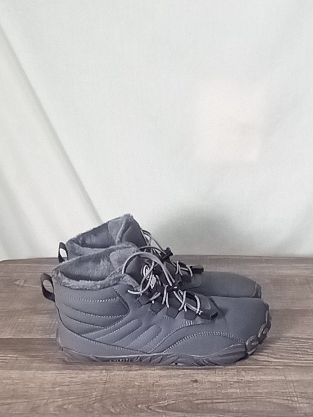 Women's Winter Ankle Boots - Gray Faux Fur Lined Rain Boots